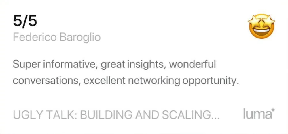 Ugly Talk attendee feedback screenshot 1