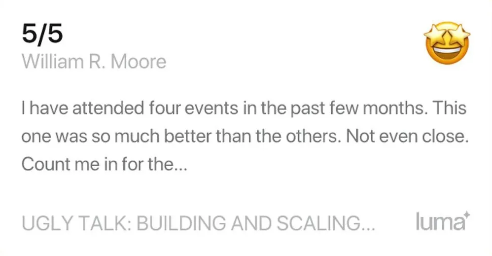 Ugly Talk attendee feedback screenshot 4