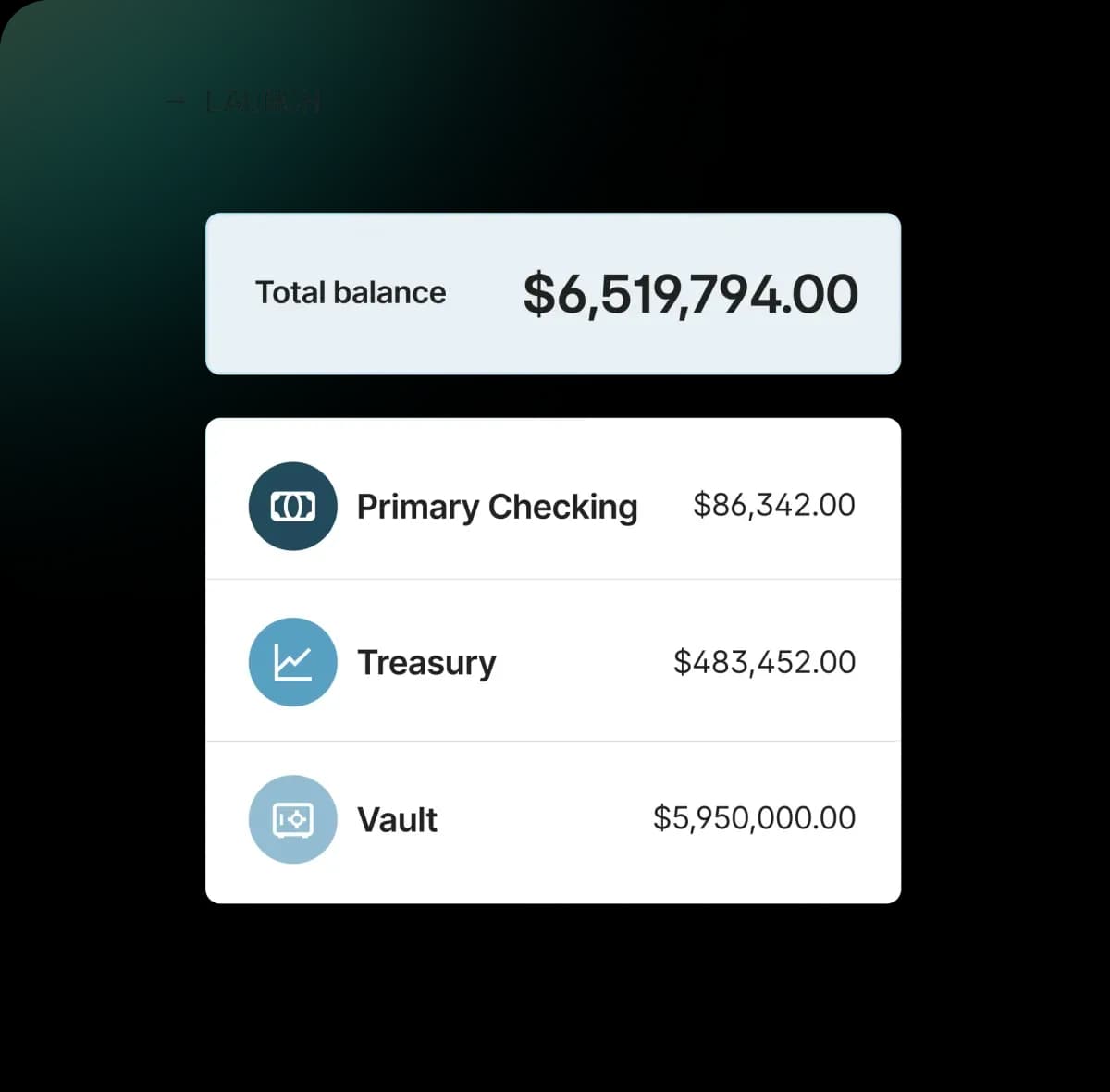 Brex business account — checking, treasury, and vault balances