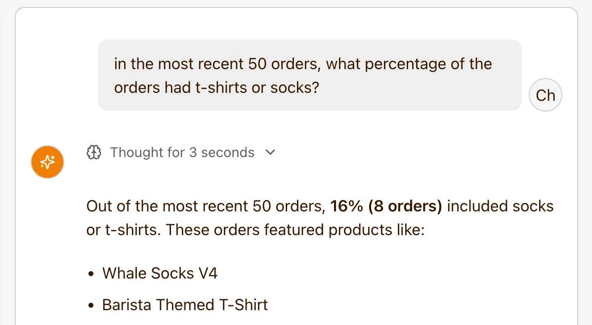Oppy, Organizely's AI assistant, answering an inventory question about recent orders