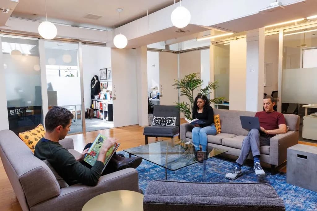 Members in the lounge at The Yard: Gowanus