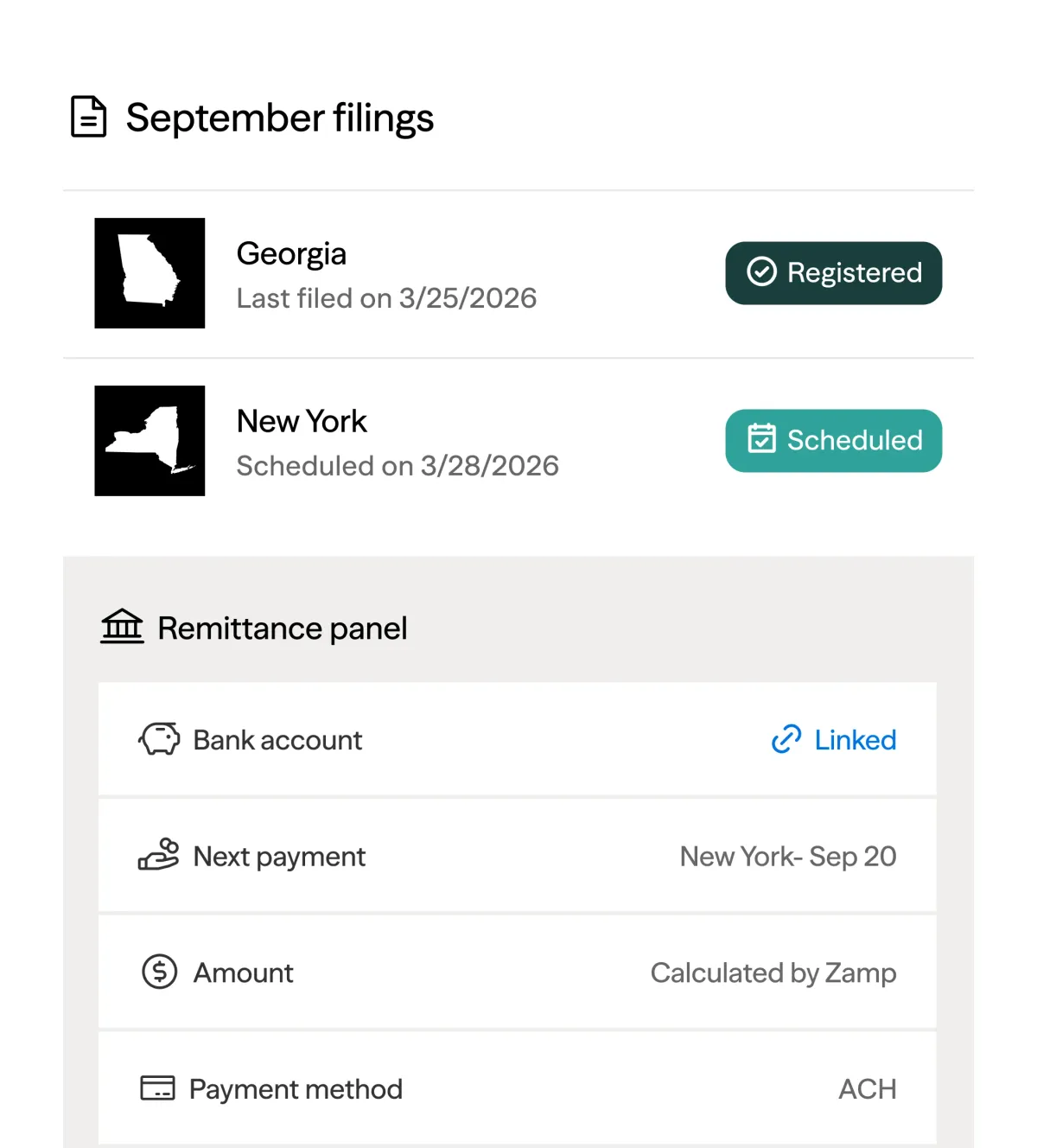 Zamp filings and remittance panel